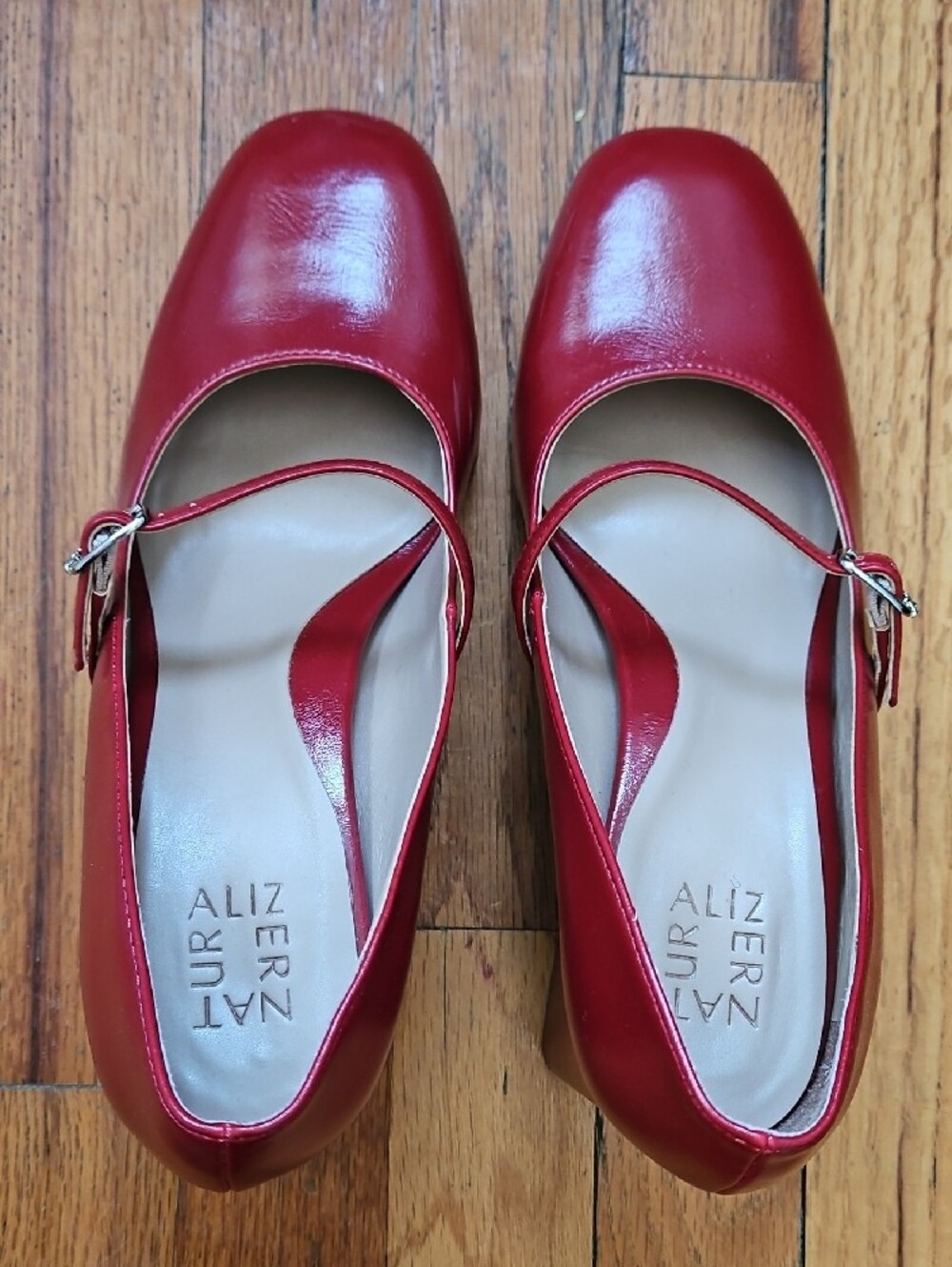 Naturalizer Red Mary Jane Block Heels with Ankle Strap - Picture 5 of 16